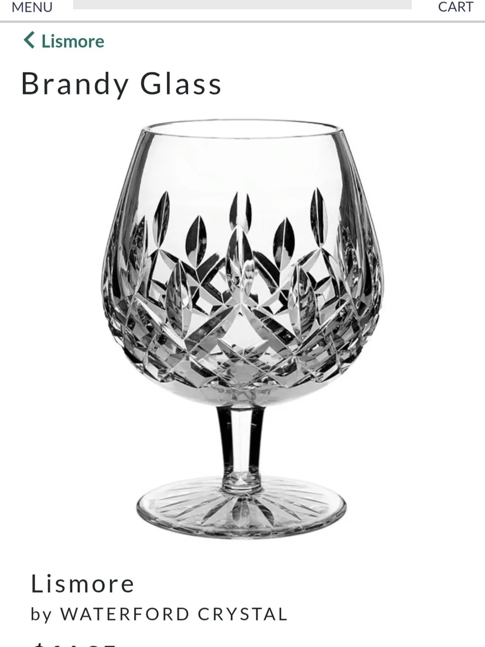 Waterford Lismore Crystal Brandy Snifter Cognac Glass 12 Oz Signed Ireland 5.25